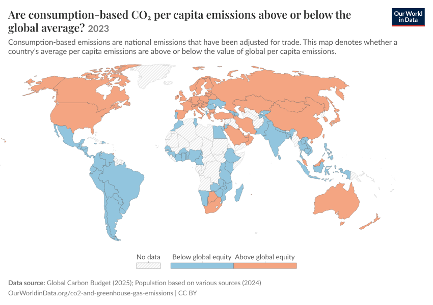 A thumbnail of the "Are consumption-based CO₂ per capita emissions above or below the global average?" chart