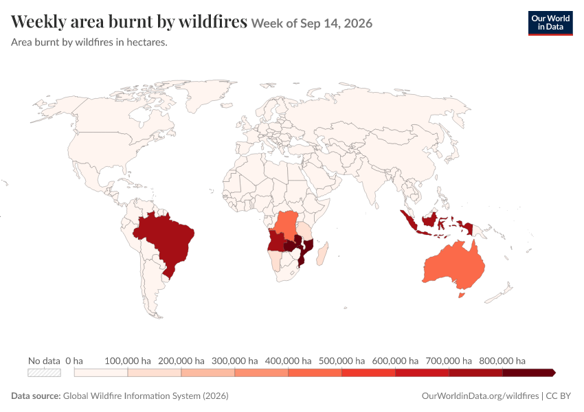 A thumbnail of the "Weekly area burnt by wildfires" chart