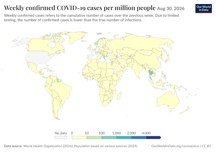 A thumbnail of the "Weekly confirmed COVID-19 cases per million people" chart