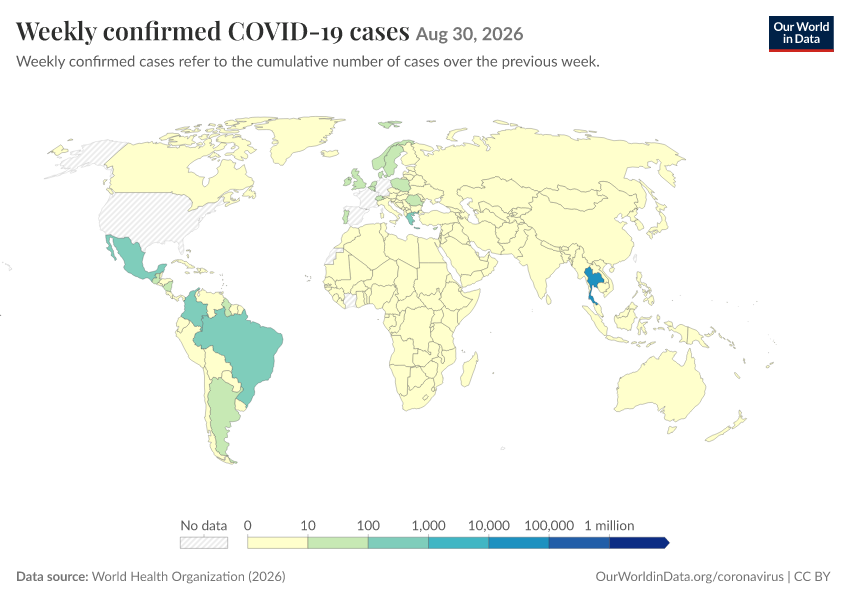 A thumbnail of the "Weekly confirmed COVID-19 cases" chart