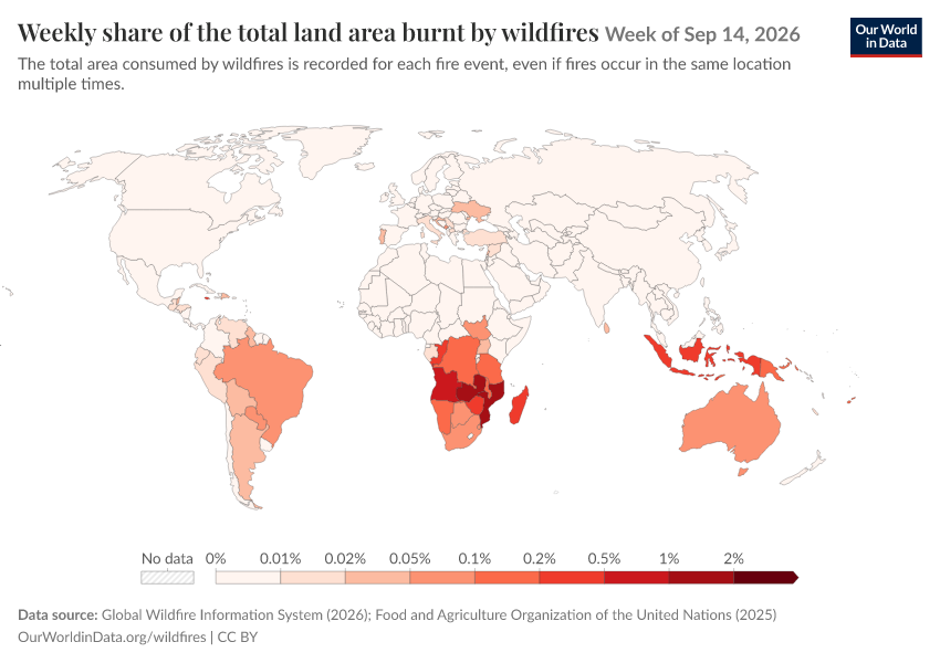 A thumbnail of the "Weekly share of the total land area burnt by wildfires" chart